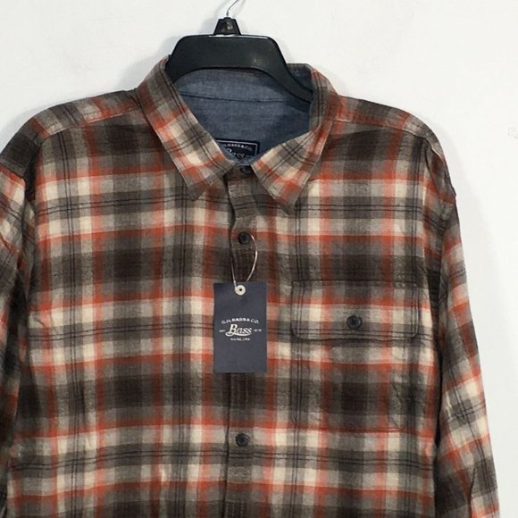 G.H. Bass & Co. Long Sleeve Plaid Button Up Shirt, Men's Size L - Orange/Brown - Picture 5 of 8